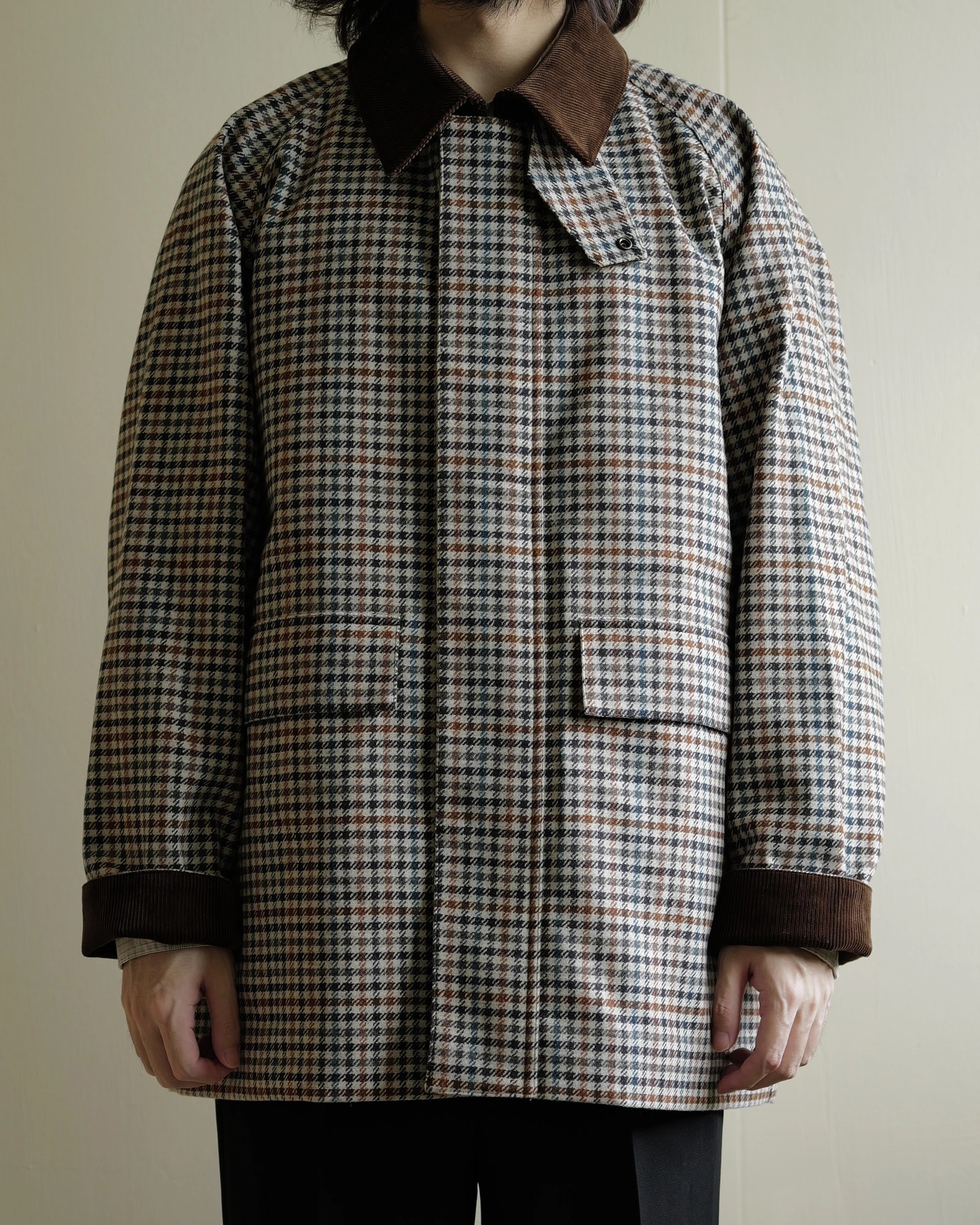 MACKINTOSH PHILOSOPHY Wool Check Short Raglan Outer Tweed Jacket — 8
