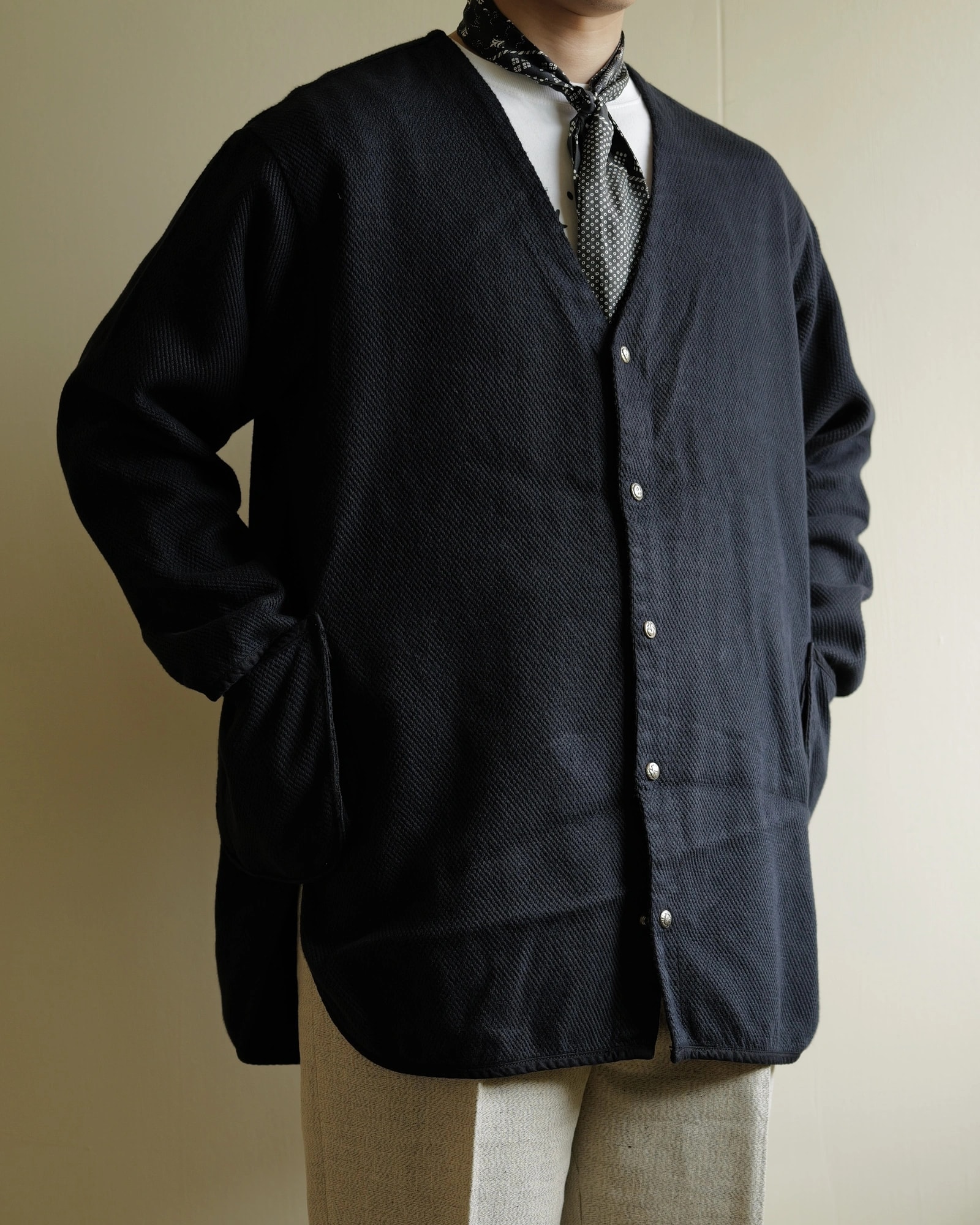 Porter Classic KENDO NO COLLAR SHIRT JACKET w/Silver Buttons — 6