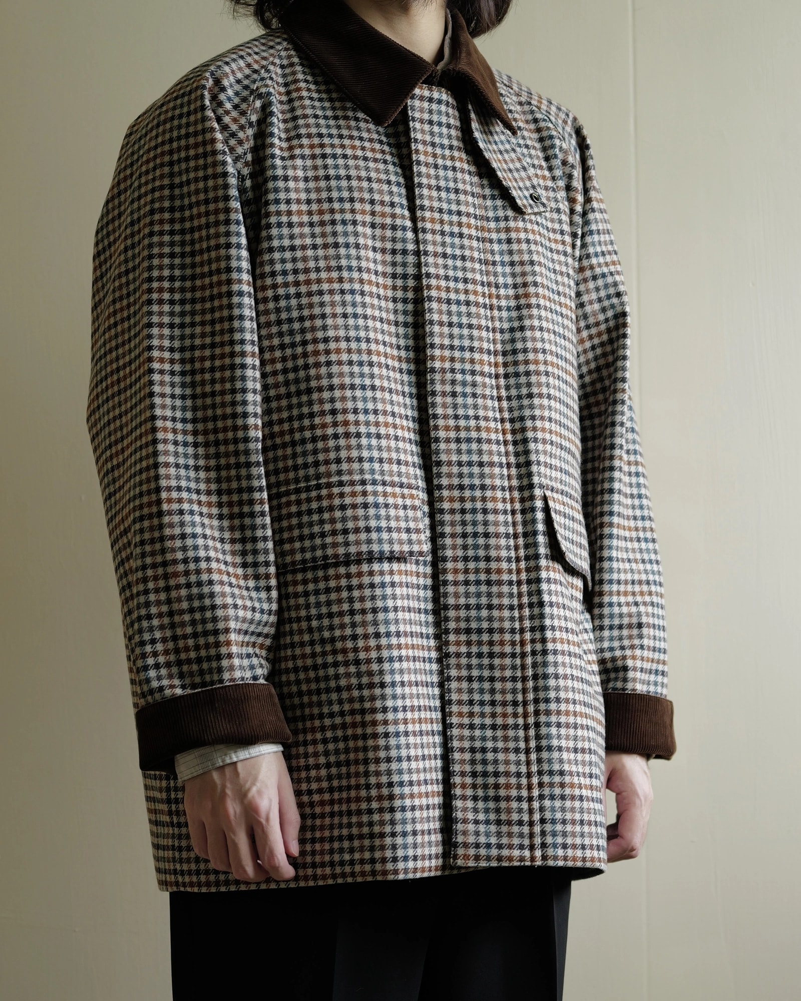 MACKINTOSH PHILOSOPHY Wool Check Short Raglan Outer Tweed Jacket — 7